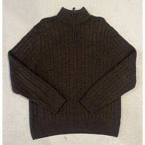 Croft & Barrow Sweater Cable Knit Brown Quarter Zip Fisherman Size Medium
